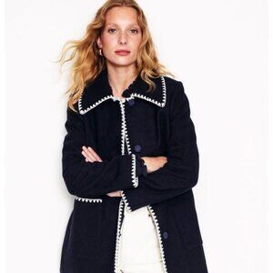 NWT - Boden Blanket Stitch Car Coat Navy Blue Size 2